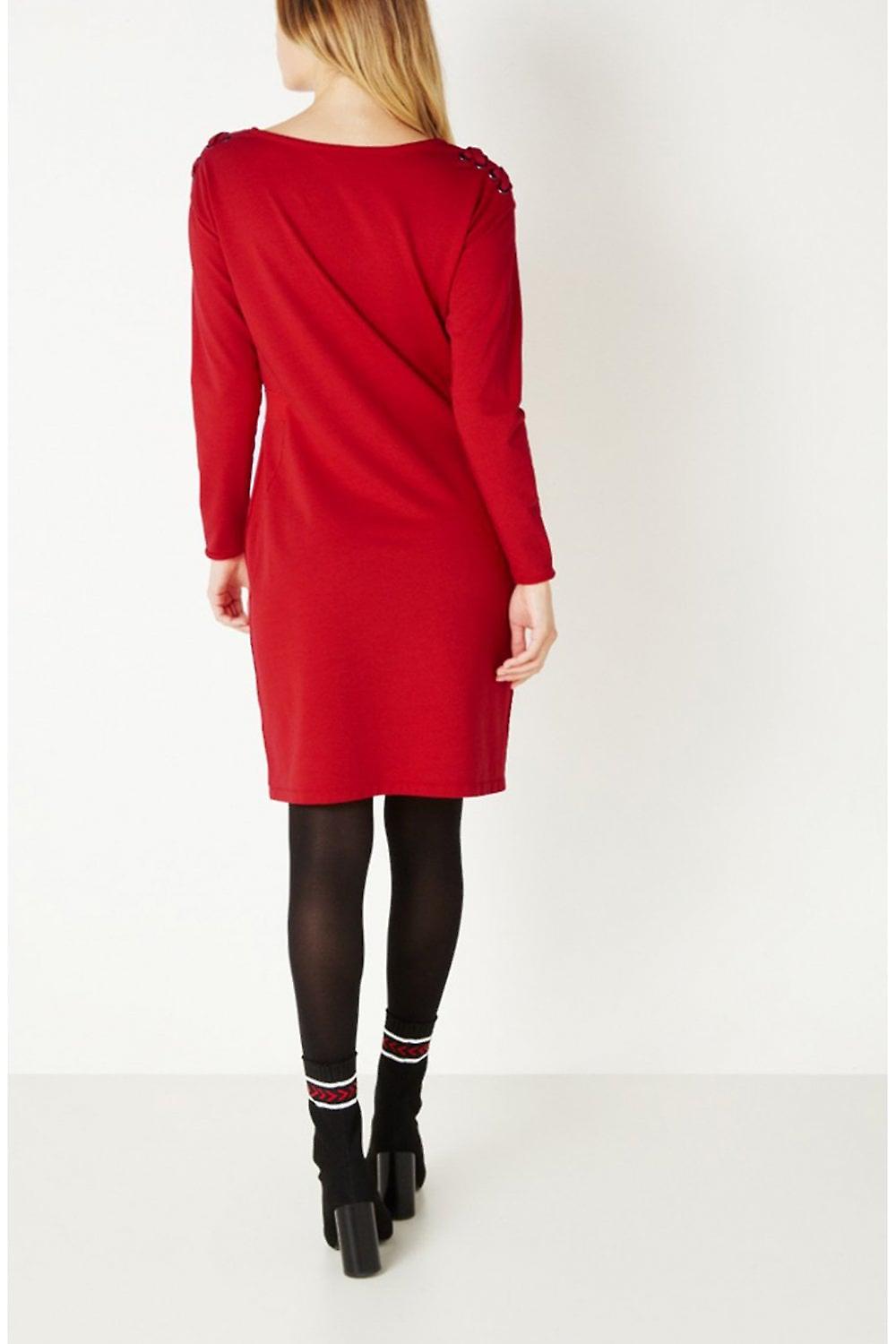 salami Recensent motor Sandwich jurk sweater met lace up schouder rood - Vegas For Her jurk  Diverse JippieJurk